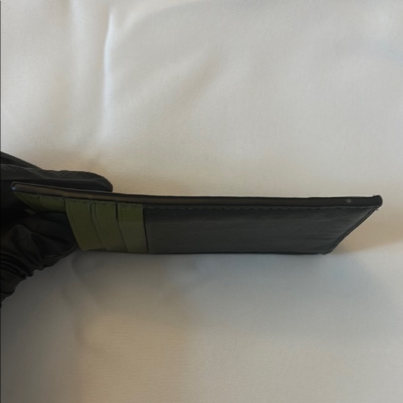 Coach Zip Card Case Wallet Two-Tone Colorblock Calf Leather Black/Olive Green OS - Picture 6 of 12
